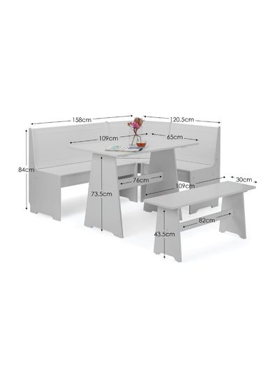 Newport Corner Dining Set With Storage Bench - Dove Grey