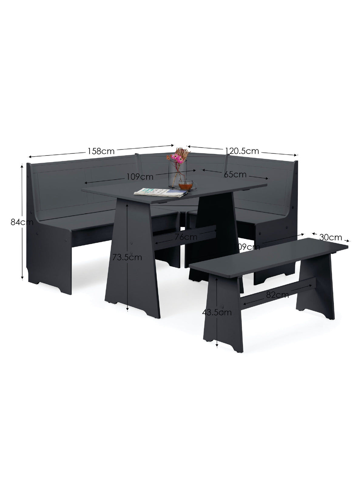 Newport Corner Dining Set With Storage Bench - Anthracite