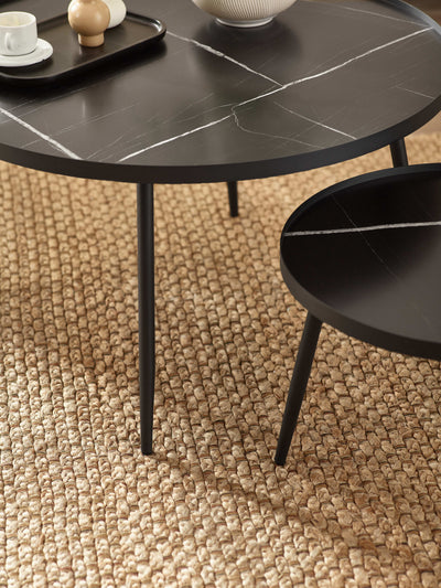 Nolan Black Marble-Effect 78cm Round Nesting Coffee Tables