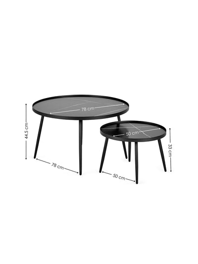 Nolan Black Marble-Effect 78cm Round Nesting Coffee Tables
