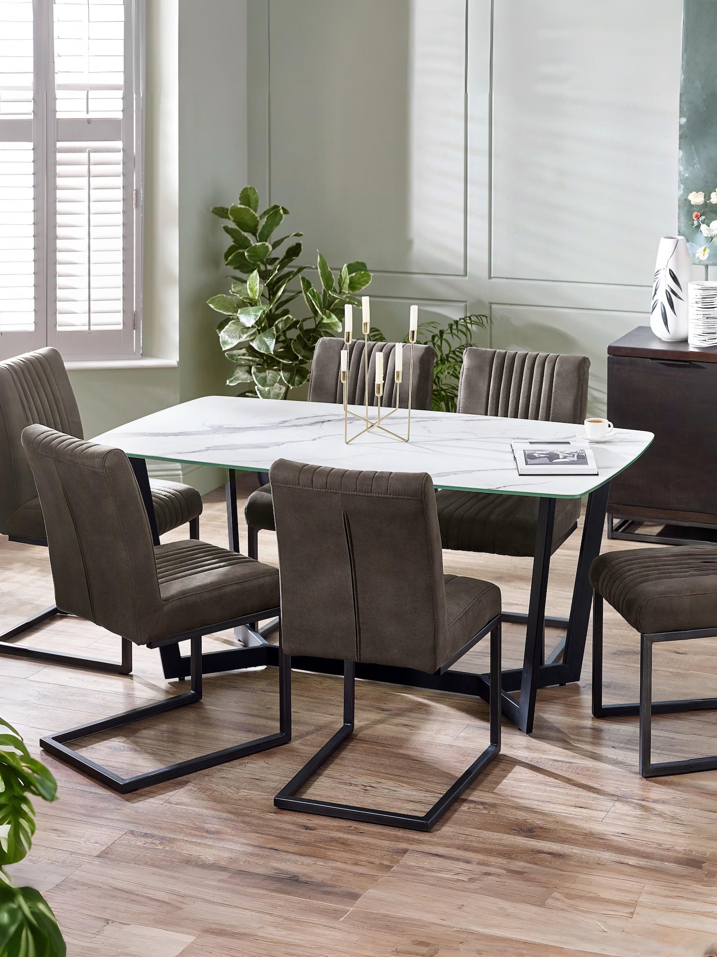 Olympus Dining Table - White Marble – Julian Bowen, view 4