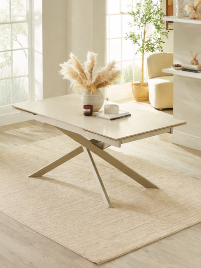 Osaka Stone Effect 160-200cm Rectangular Extending 6-8 Seater Dining Table – Natural Stone Effect