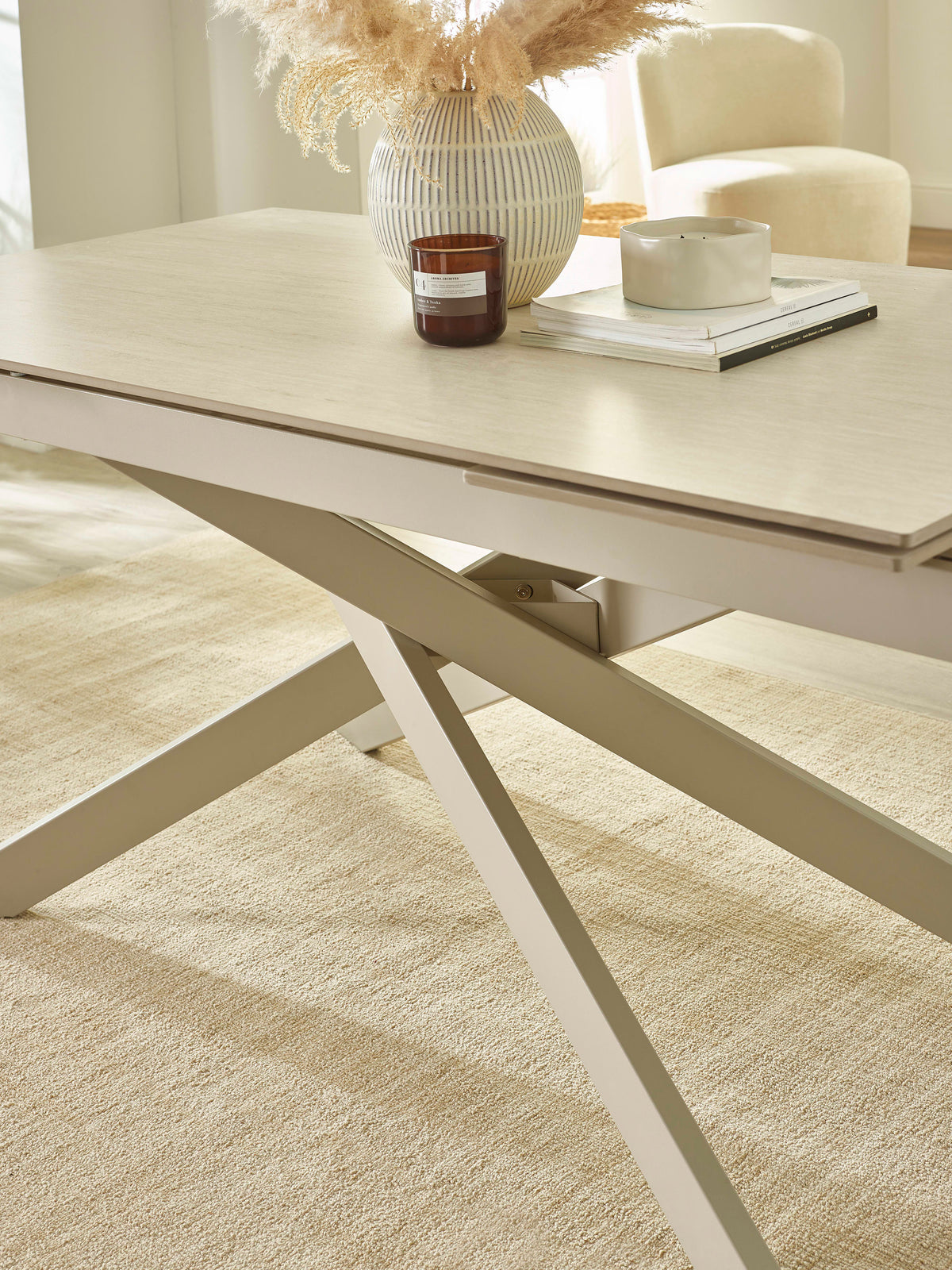 Osaka Stone Effect 160-200cm Rectangular Extending 6-8 Seater Dining Table – Natural Stone Effect