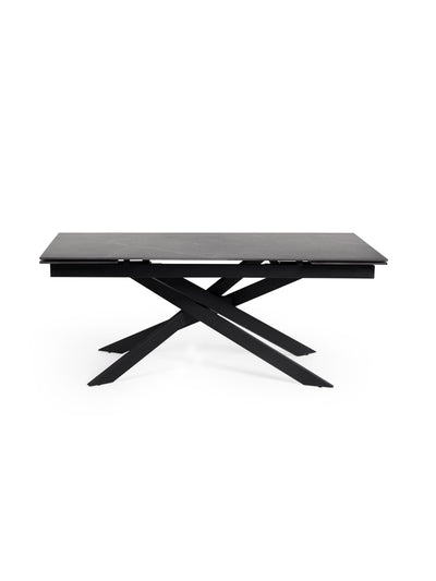 Osaka Black 160 to 240cm Extending Dining Table Set with 6 Grey Chenille Uplholseted Ella Dining Chairs – Dark Slate