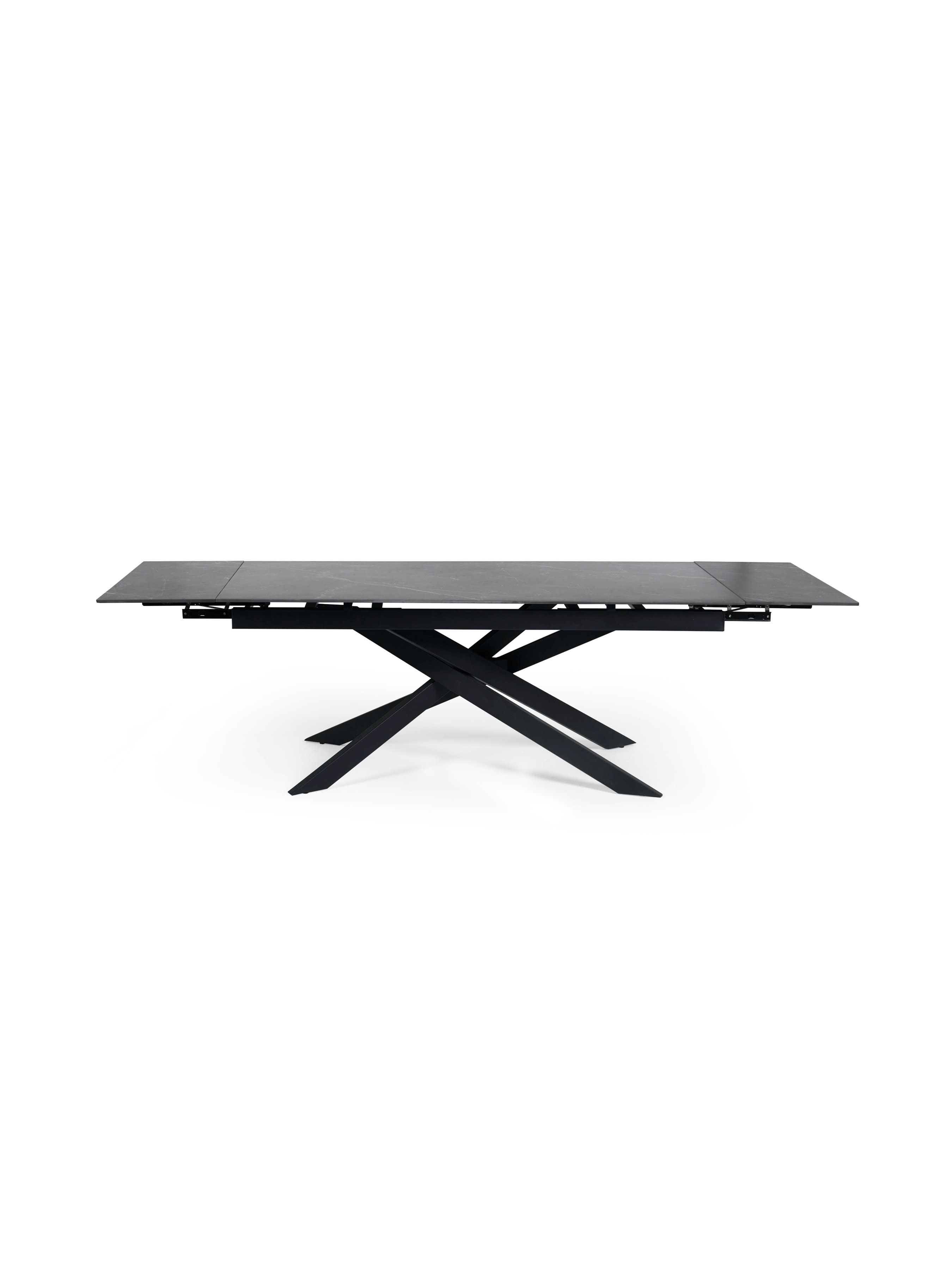 Osaka Black 160 to 240cm Extending Dining Table Set with 6 Grey Chenille Uplholseted Ella Dining Chairs – Dark Slate