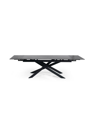 Osaka Black 160 to 240cm Extending Dining Table Set with 6 Grey Chenille Uplholseted Ella Dining Chairs – Dark Slate