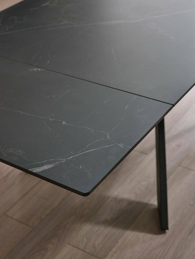 Osaka Black 160 to 240cm Extending Dining Table Set with 6 Grey Chenille Uplholseted Ella Dining Chairs – Dark Slate