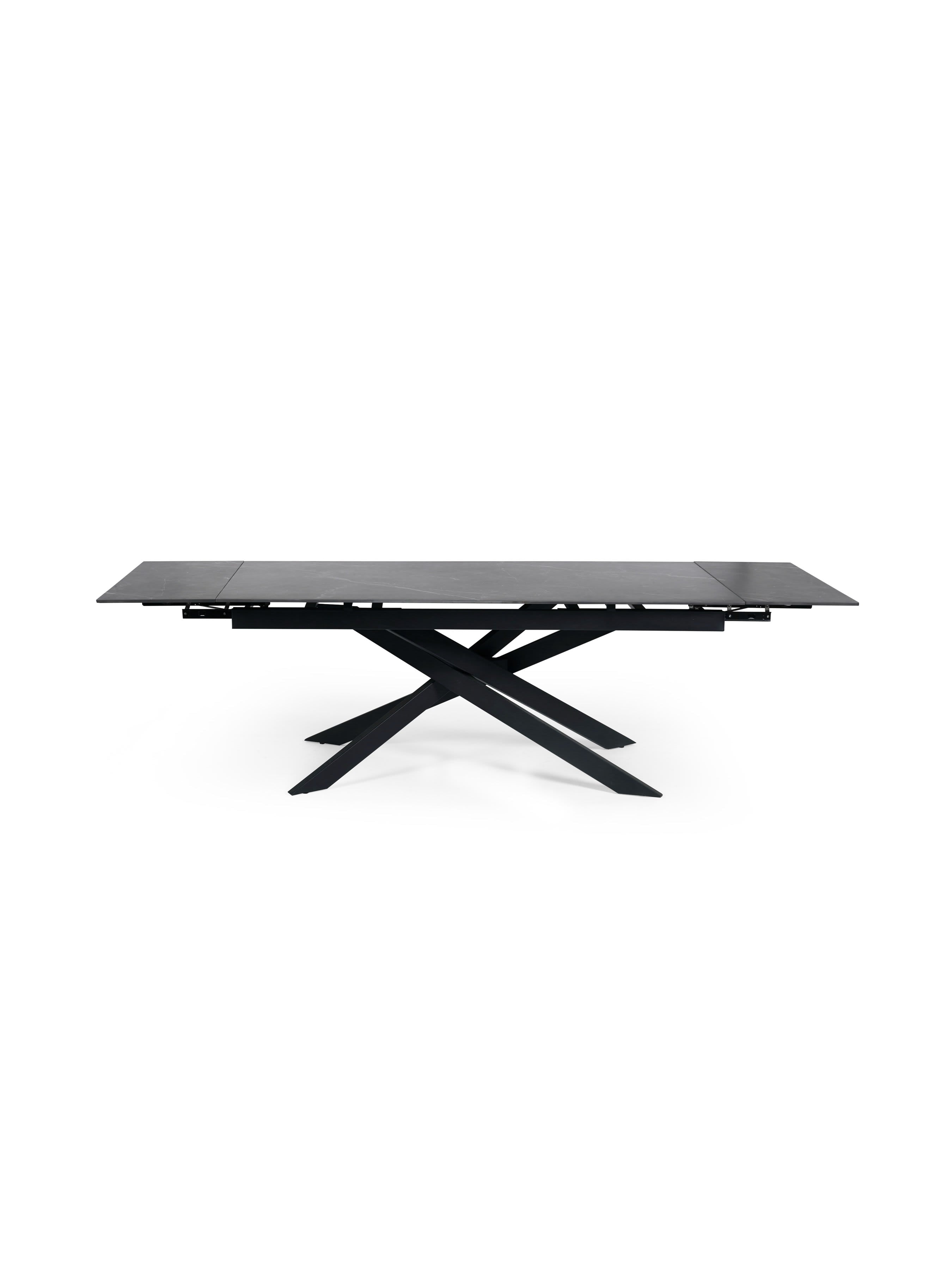 Osaka Black 160 to 240cm Extrending Dining Table set with 4 Grey Chenille Upholstered Ella Dining Chairs – Dark Slate