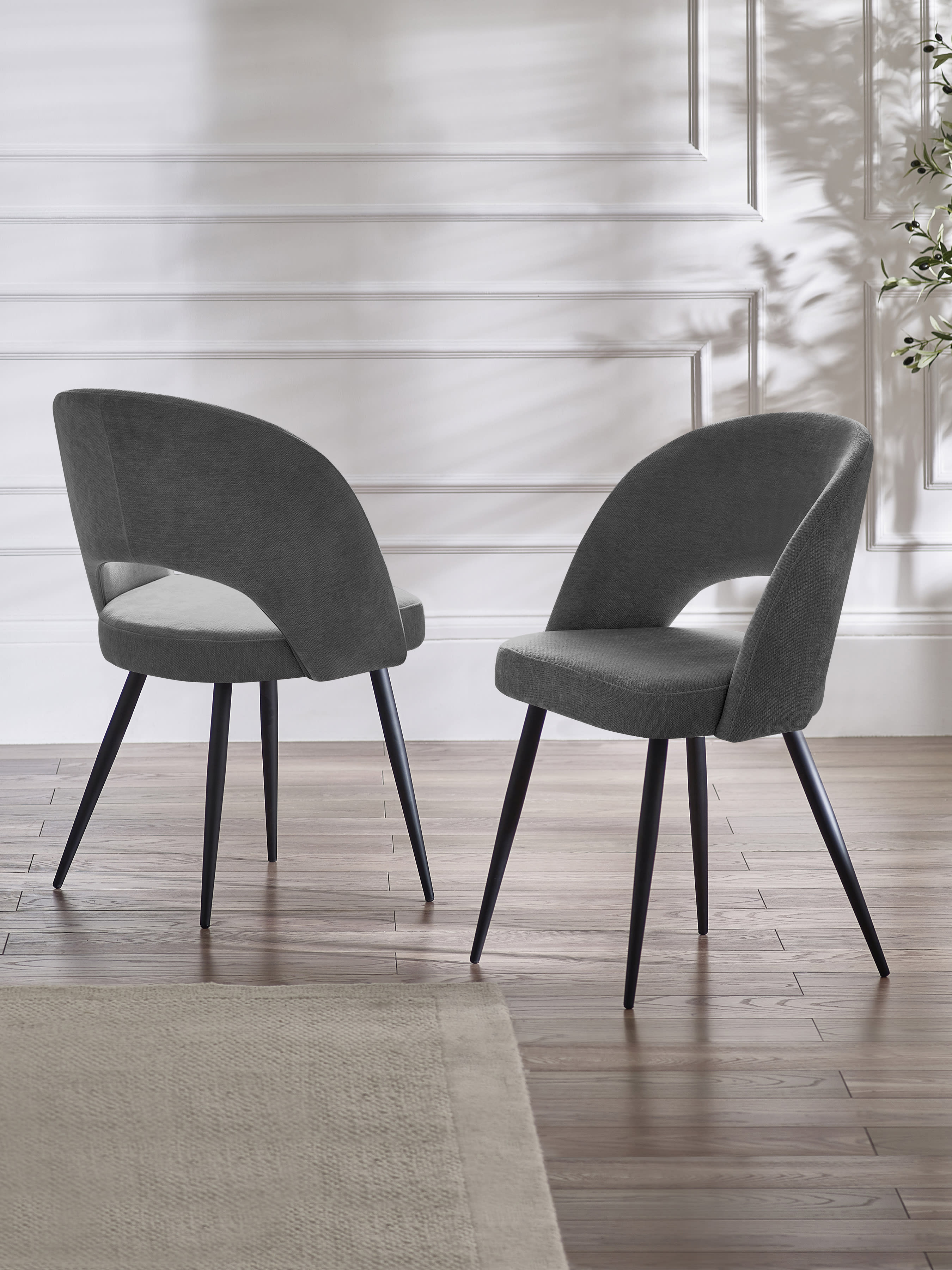 Osaka Black 160 to 240cm Extrending Dining Table set with 4 Grey Chenille Upholstered Ella Dining Chairs – Dark Slate