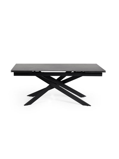 Osaka Black 160 to 240cm Extrending Dining Table set with 4 Black Faux Leather Upholstered plush Dining Chairs – Dark Slate