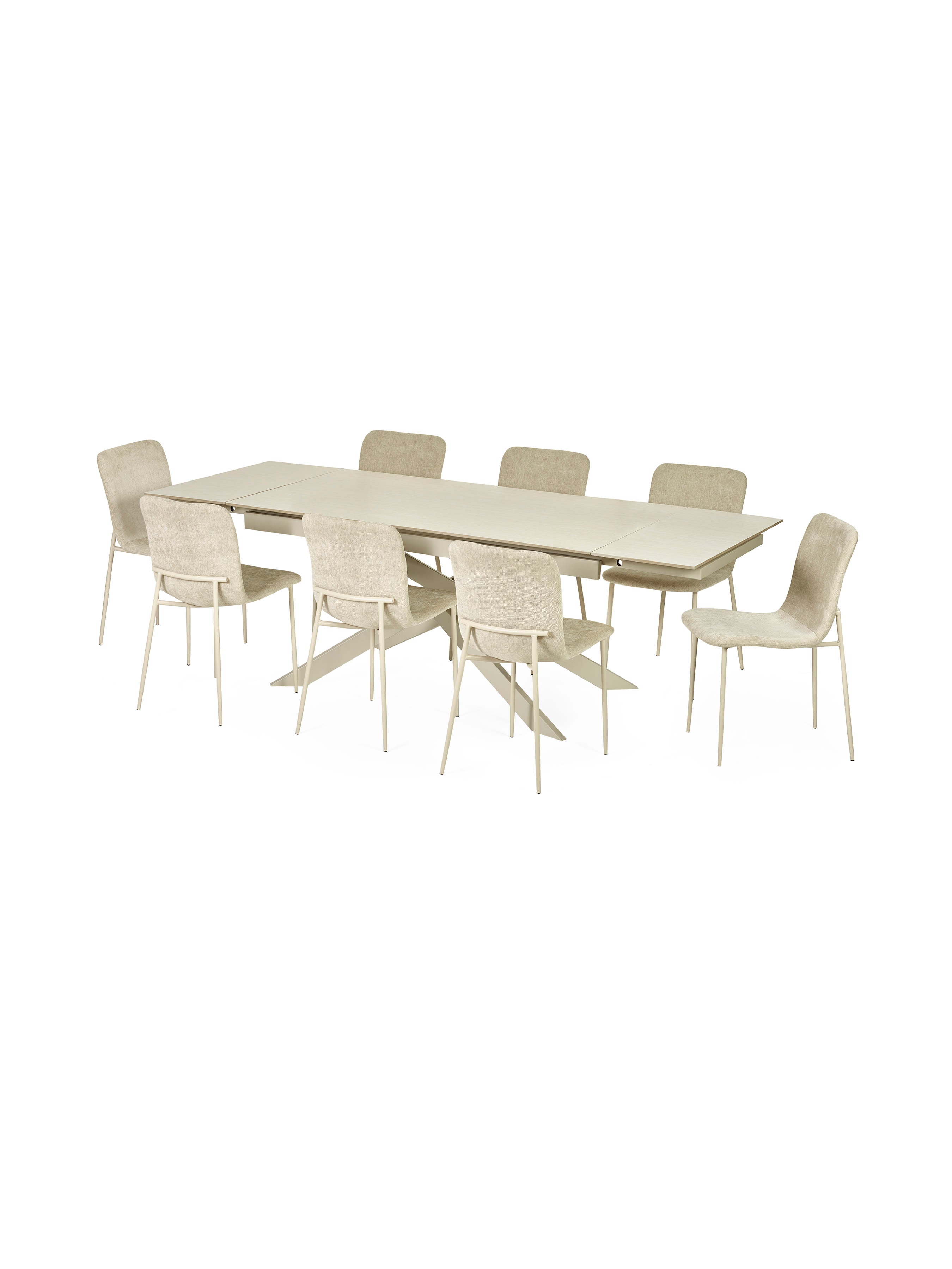Osaka Stone Effect Rectangular Dining Set with 8 Nora Cream Linen Chairs – Natural Stone Effect