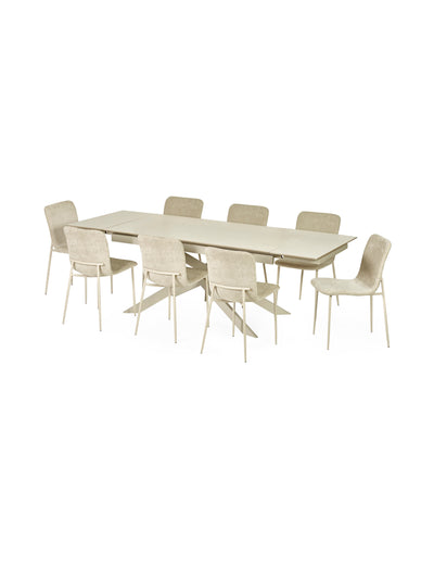 Osaka Stone Effect Rectangular Dining Set with 8 Nora Cream Linen Chairs – Natural Stone Effect