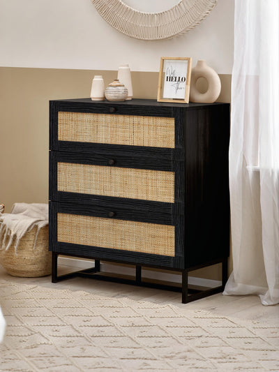 Padstow 3 Drawer Chest - Black