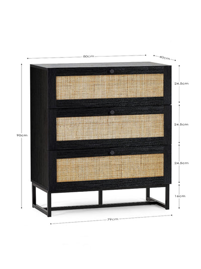 Padstow 3 Drawer Chest - Black