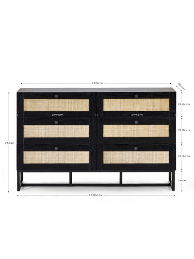 Padstow 6 Drawer Chest - Black