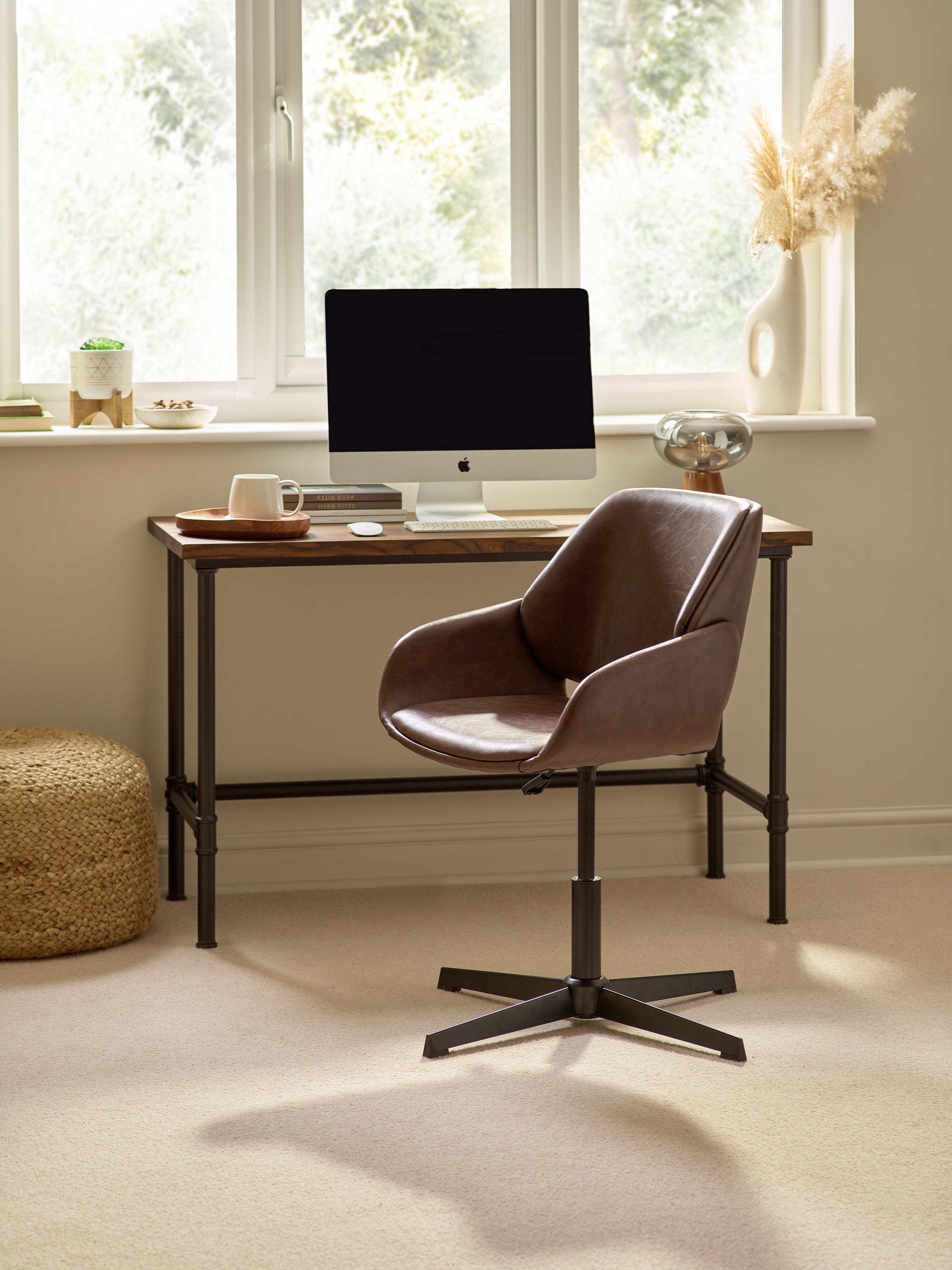 Parker Brown Faux Leather Upholstered Swivel Office Chair