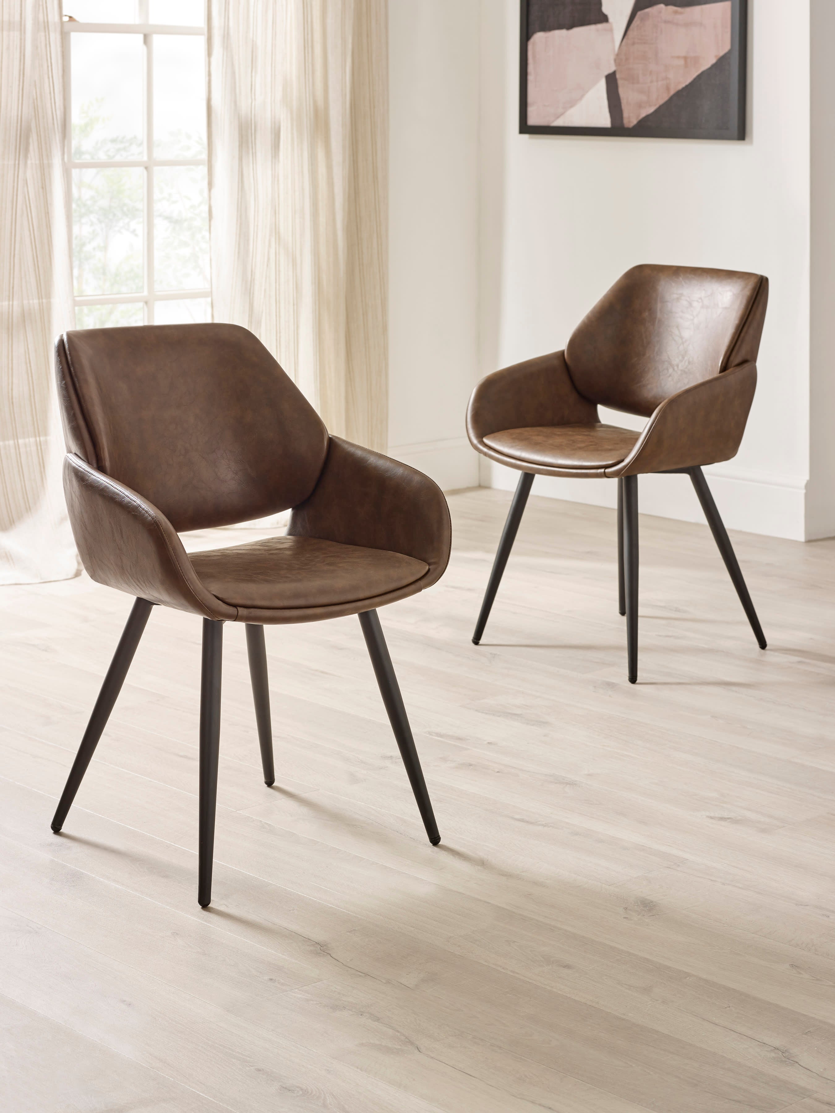 Parker Set of 2 Brown Faux Leather Upholstered Dining Chairs