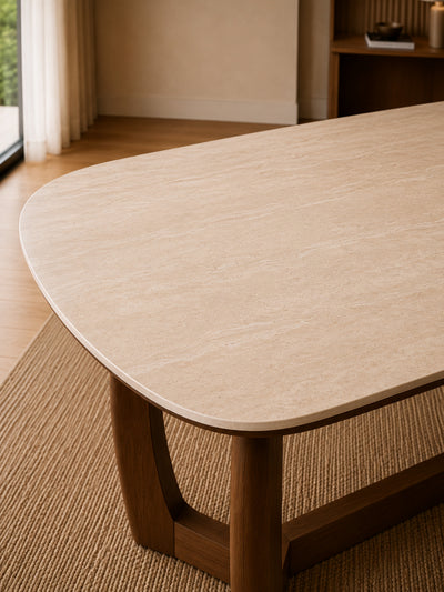 Portland Rectangular Dining Table – Walnut Effect/Natural Stone
