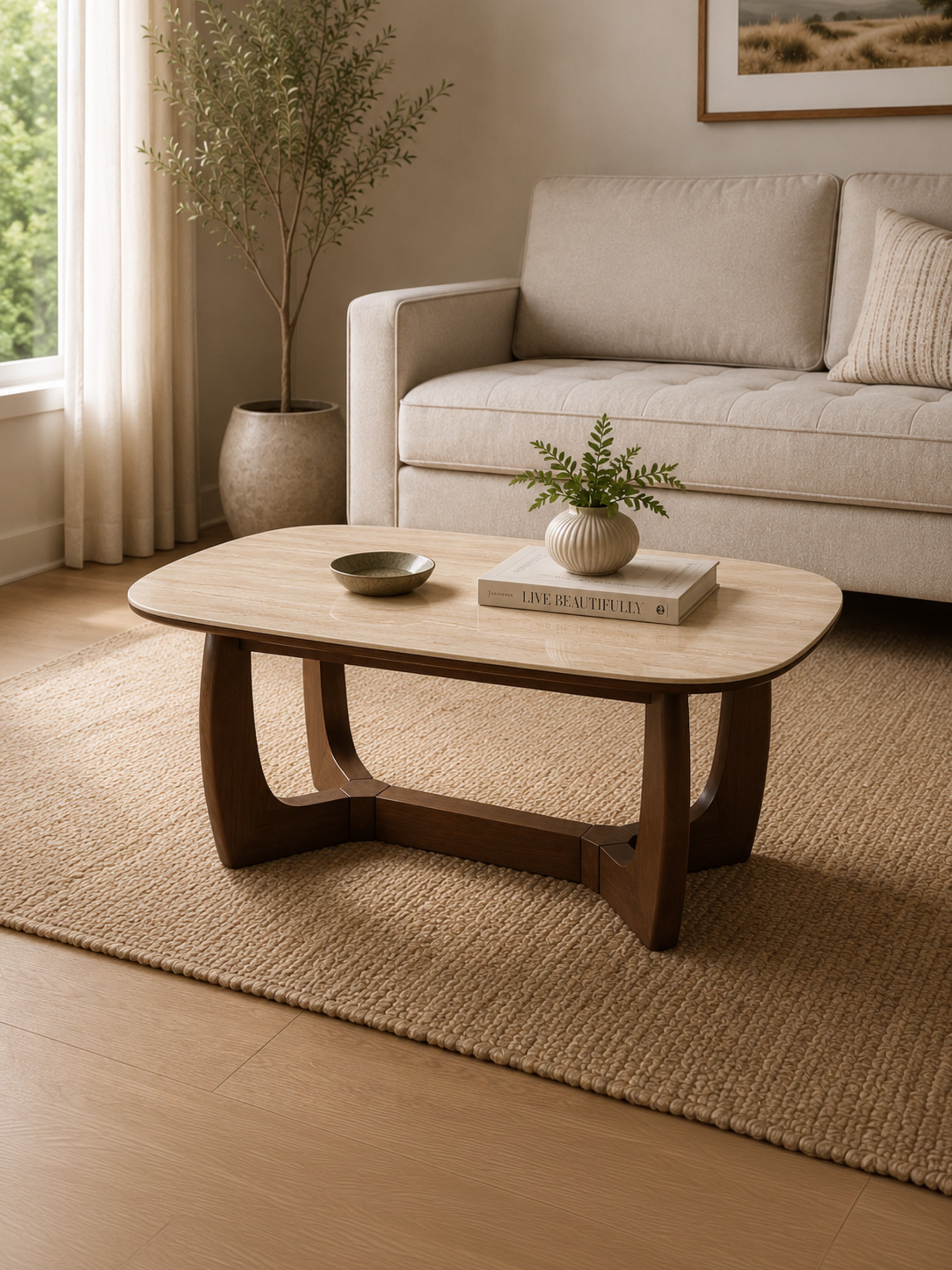 Portland Rectangular Coffee Table – Walnut Effect/Natural Stone