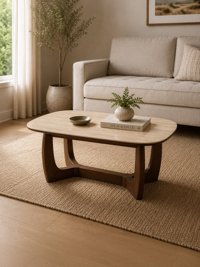 Portland Rectangular Coffee Table – Walnut Effect/Natural Stone