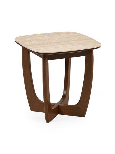 Portland Square Lamp Table – Walnut Effect/Natural Stone