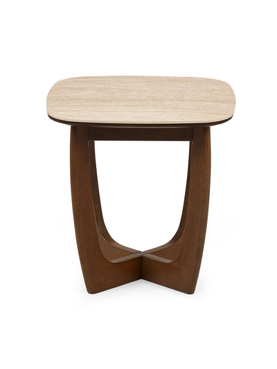 Portland Square Lamp Table – Walnut Effect/Natural Stone