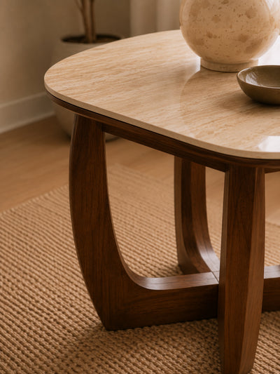 Portland Square Lamp Table – Walnut Effect/Natural Stone