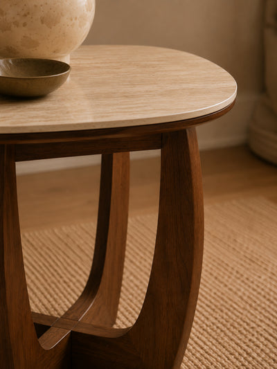 Portland Square Lamp Table – Walnut Effect/Natural Stone