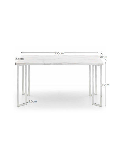 Positano Table and 4 Grey Calabria Chairs – White Marble Effect