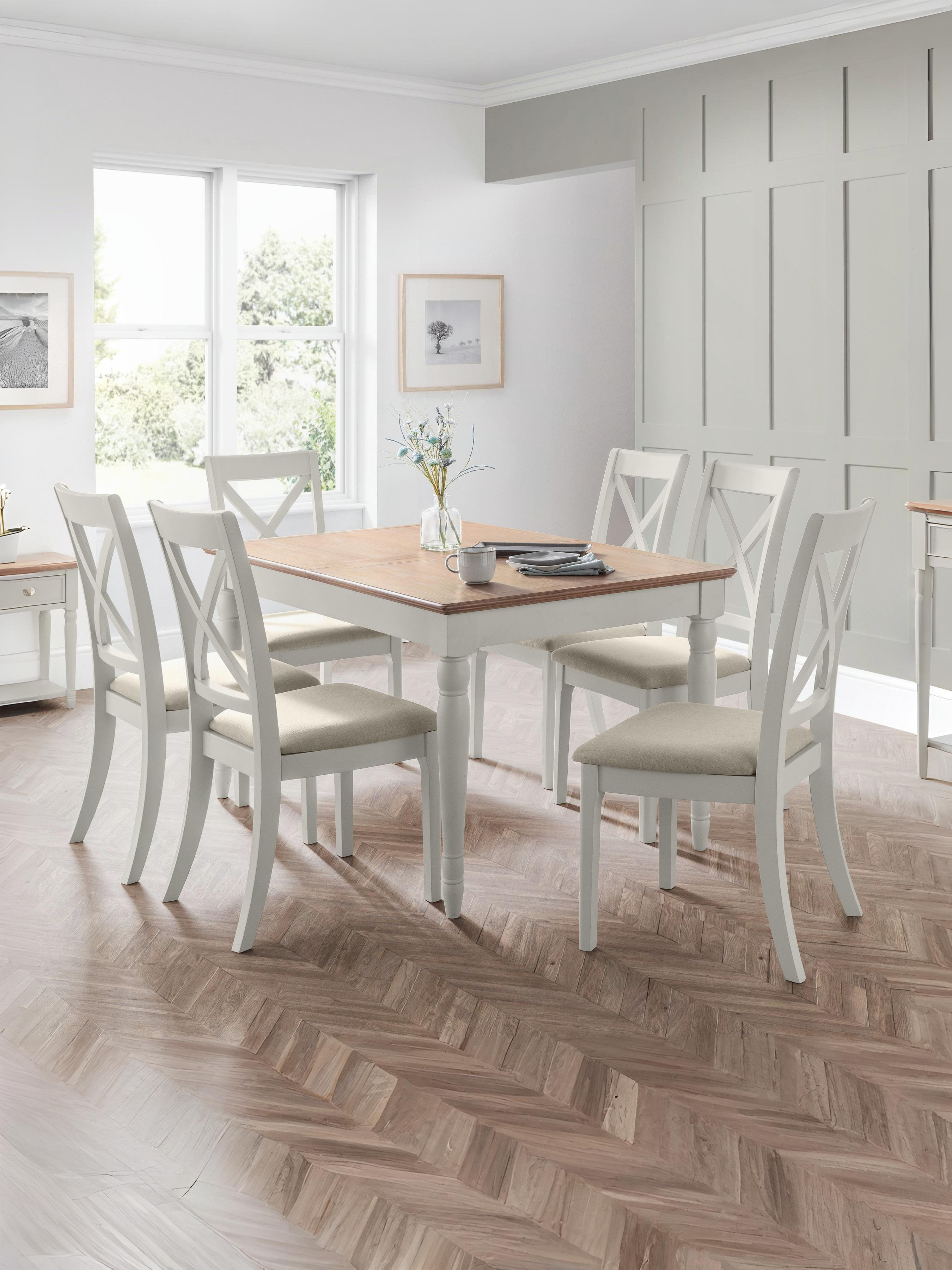 Provence Table and 6 Provence Chairs – Limed Oak/Grey