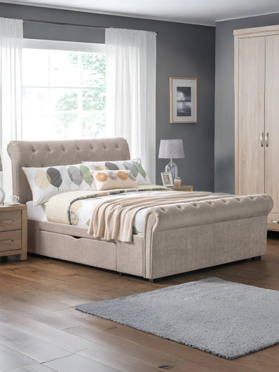 Ravello Beige Chenille Storage Bed with 2 Drawers – Mink Chenille