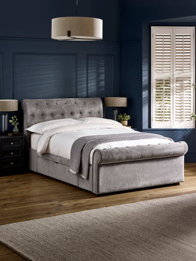 Ravello Grey Chenille Upholstered Bed with 2 Drawers