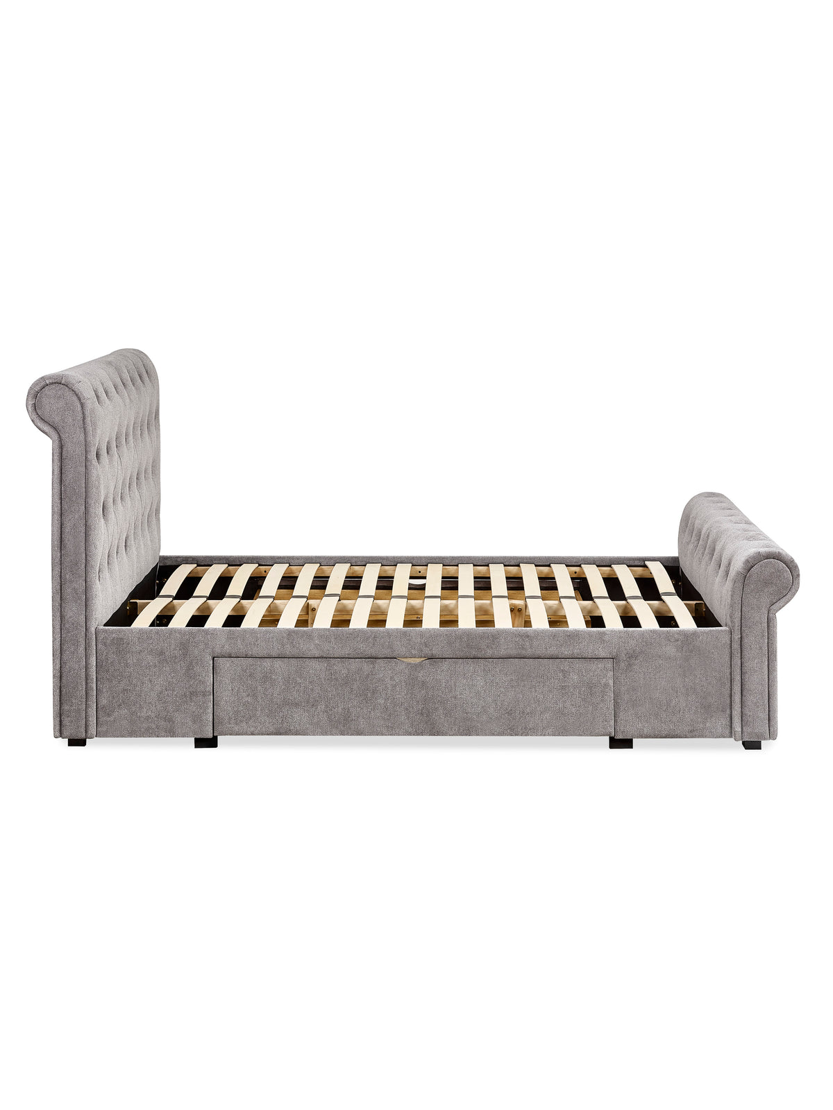 Ravello Grey Chenille Upholstered Bed with 2 Drawers