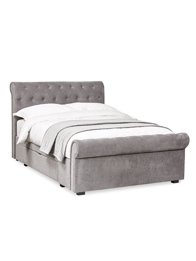 Ravello Grey Chenille Upholstered Bed with 2 Drawers