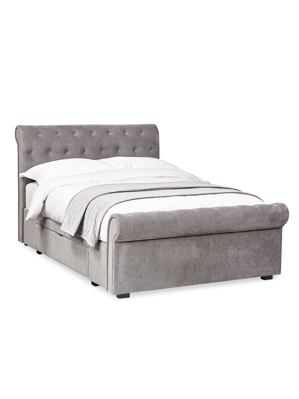 Ravello Grey Chenille Upholstered Bed with 2 Drawers