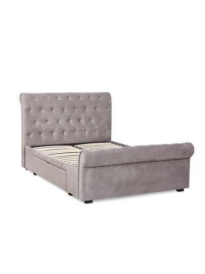 Ravello Grey Chenille Upholstered Bed with 2 Drawers