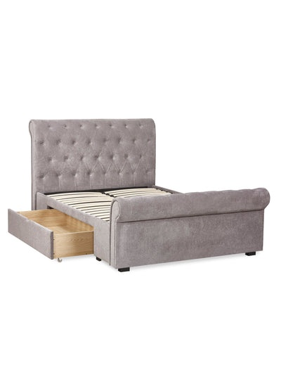Ravello Grey Chenille Upholstered Bed with 2 Drawers