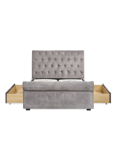 Ravello Grey Chenille Upholstered Bed with 2 Drawers