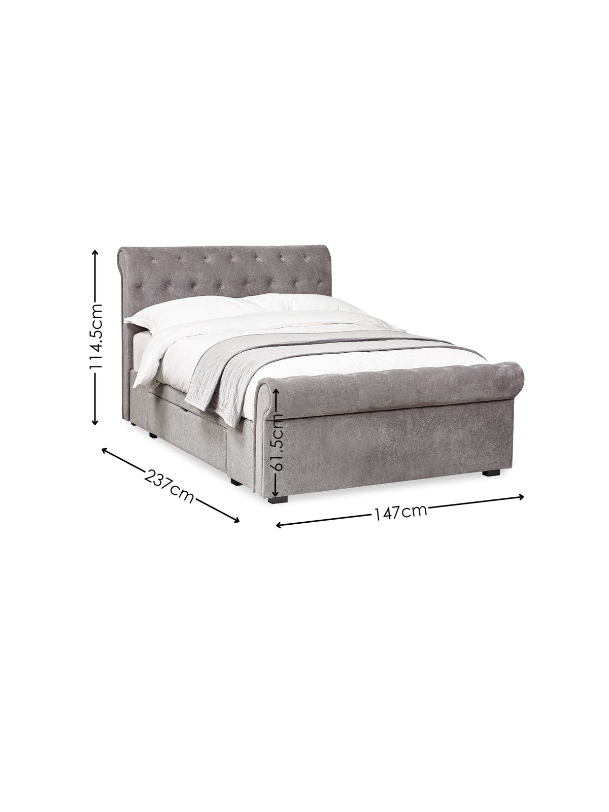 Ravello Grey Chenille Upholstered Bed with 2 Drawers