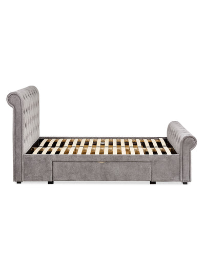 Ravello Grey Chenille Upholstered Bed with 2 Drawers