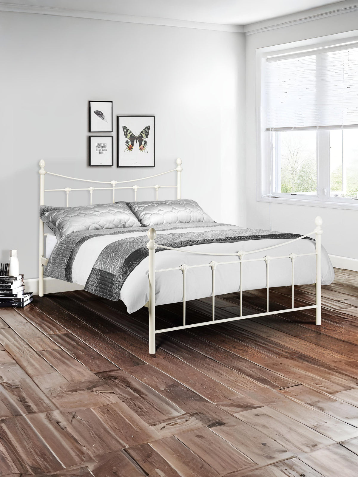 Rebecca Metal Bed - Stone White Satin