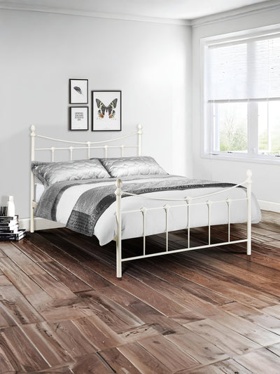 Rebecca Metal Bed - Stone White Satin