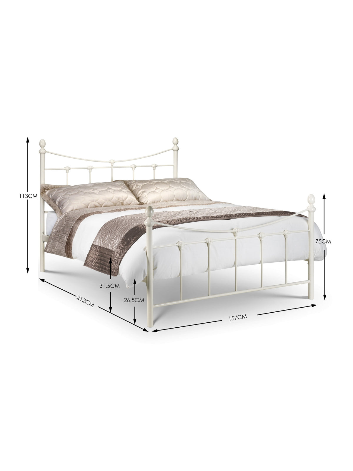 Rebecca Metal Bed - Stone White Satin