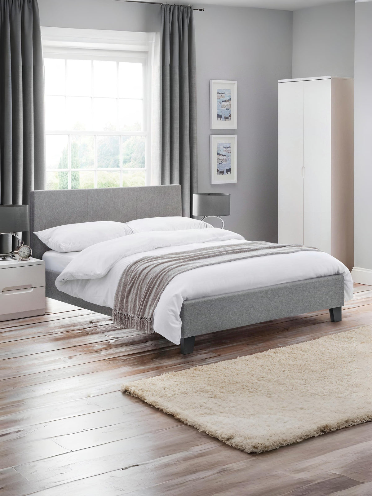 Rialto Light Grey Linen Bed - Grey Linen