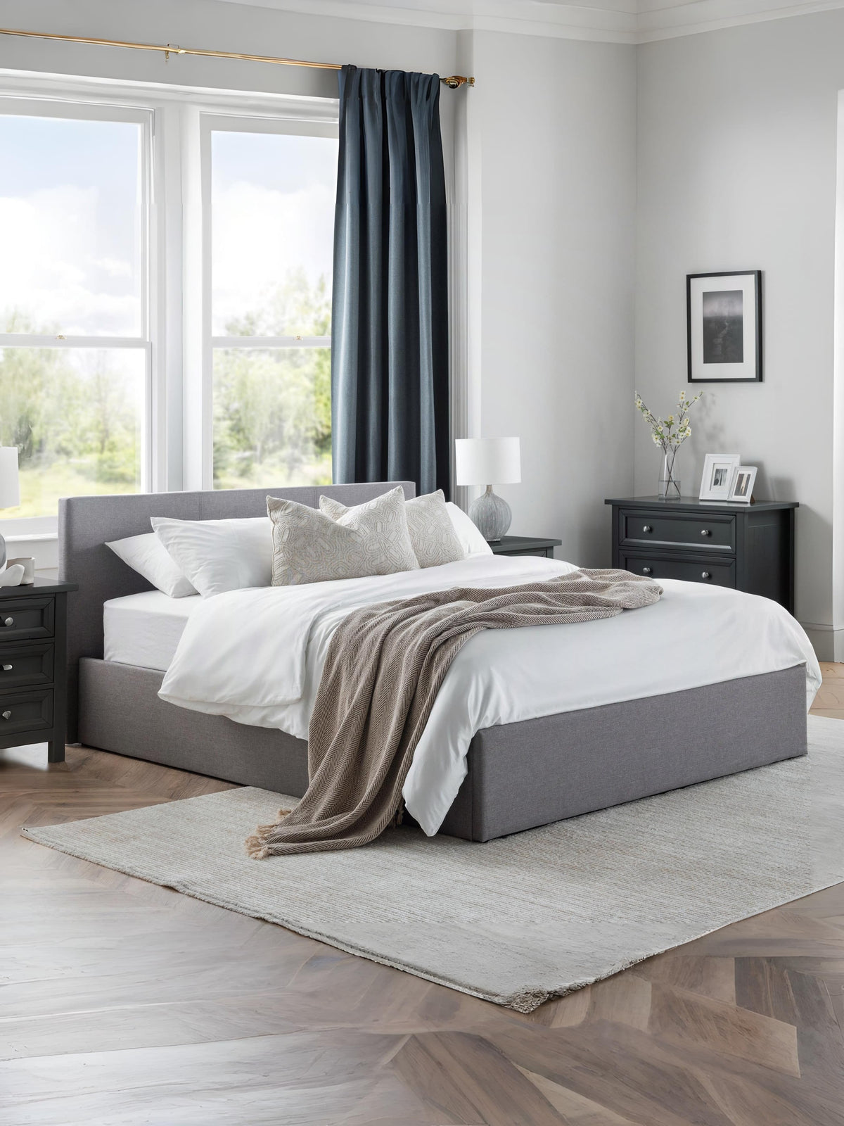 Rialto Lift-Up Storage Bed In Linen Fabric - Light Grey