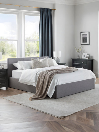 Rialto Lift-Up Storage Bed In Linen Fabric - Light Grey