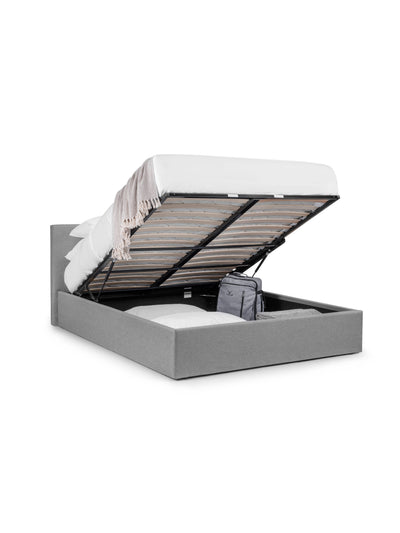 Rialto Lift-Up Storage Bed In Linen Fabric - Light Grey