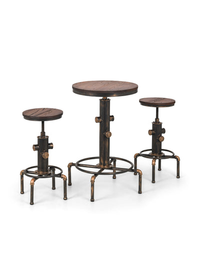 Rockport Bar Table and 2 Rockport Stools – Brushed Copper/Rustic Elm