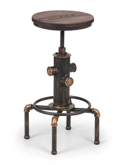 Set Of 2 Rockport Pipework Barstools – Brushed Copper and Rustic Elm