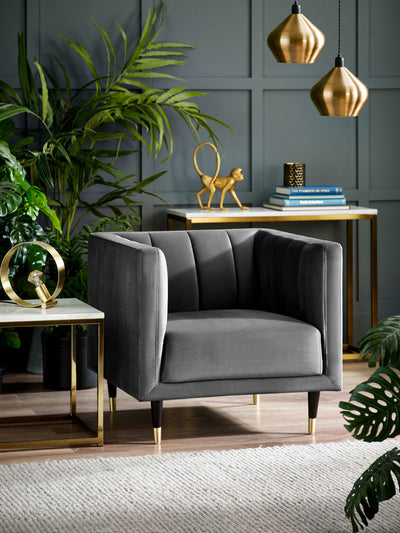 Salma Scalloped Back Chair – Grey – Grey Velvet